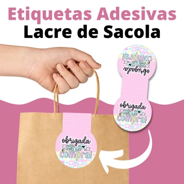 400 unidades - Mini Lacre Adesivo para Sacolas Personalizado 6x3cm